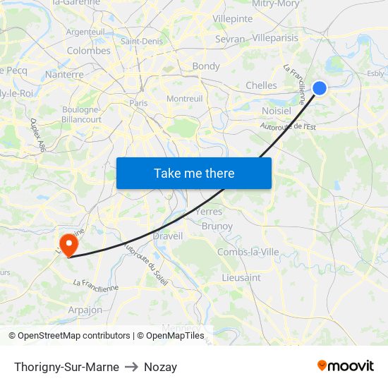 Thorigny-Sur-Marne to Nozay map
