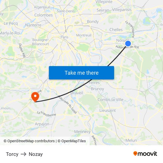 Torcy to Nozay map