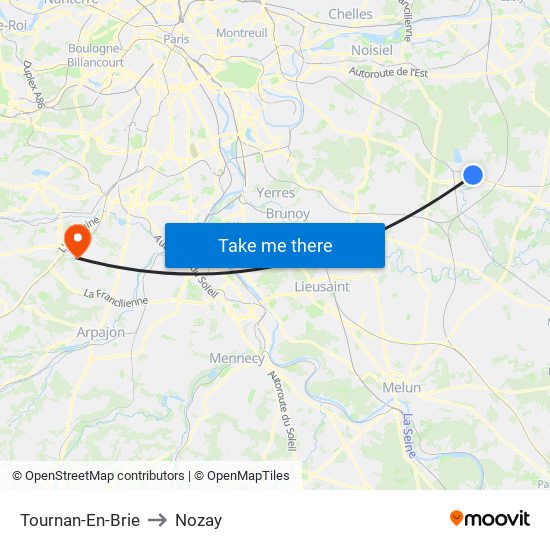 Tournan-En-Brie to Nozay map