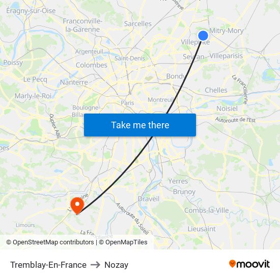 Tremblay-En-France to Nozay map