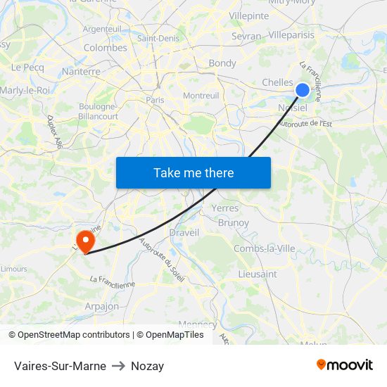 Vaires-Sur-Marne to Nozay map