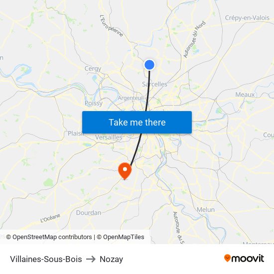 Villaines-Sous-Bois to Nozay map