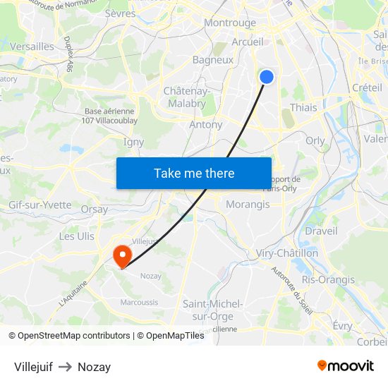 Villejuif to Nozay map