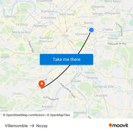 Villemomble to Nozay map