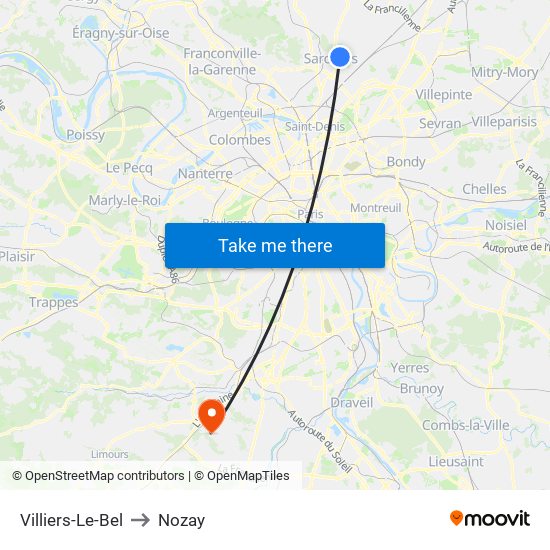 Villiers-Le-Bel to Nozay map