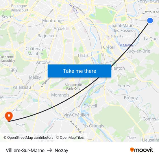Villiers-Sur-Marne to Nozay map