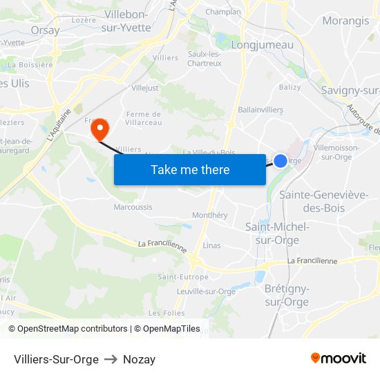 Villiers-Sur-Orge to Nozay map