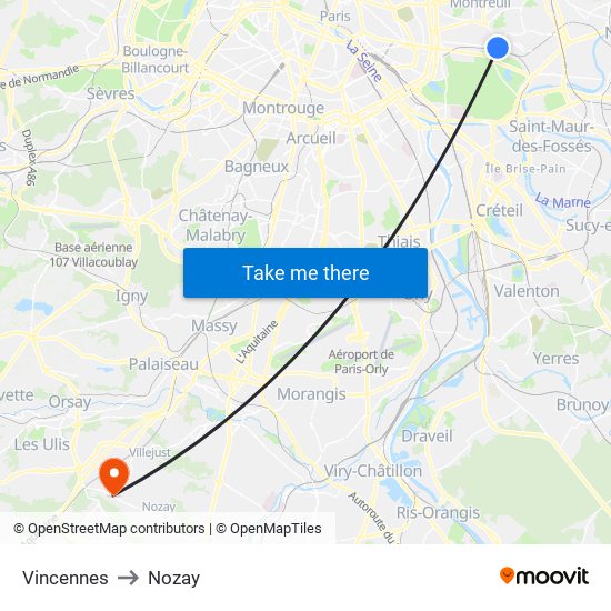 Vincennes to Nozay map