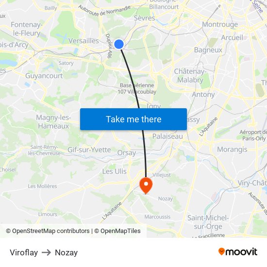 Viroflay to Nozay map
