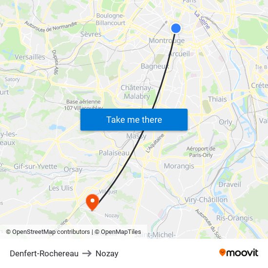 Denfert-Rochereau to Nozay map