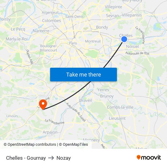 Chelles - Gournay to Nozay map