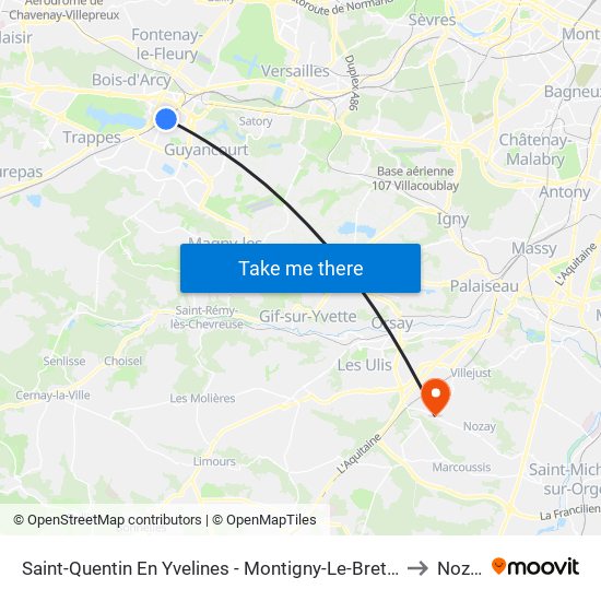 Saint-Quentin En Yvelines - Montigny-Le-Bretonneux to Nozay map