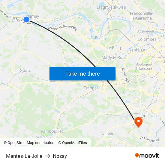 Mantes-La-Jolie to Nozay map