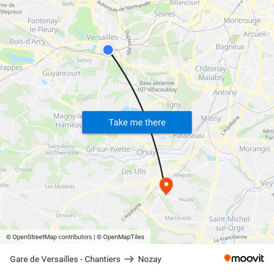 Gare de Versailles - Chantiers to Nozay map