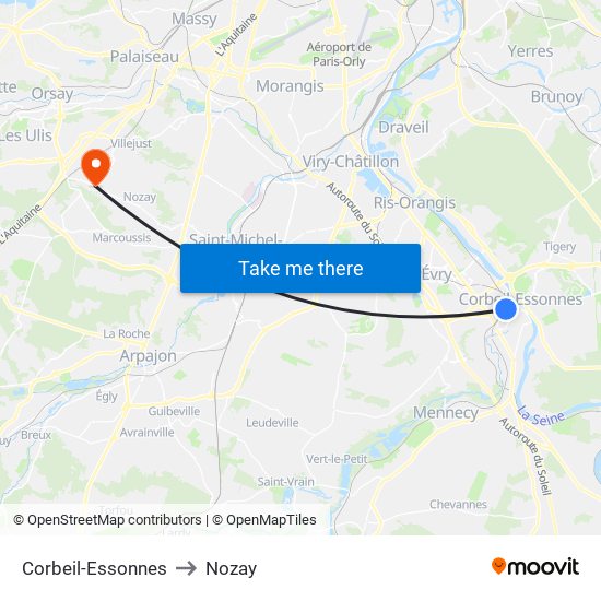 Corbeil-Essonnes to Nozay map