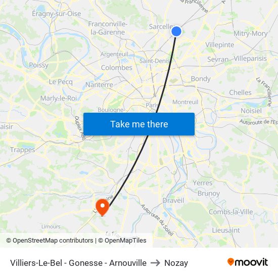 Villiers-Le-Bel - Gonesse - Arnouville to Nozay map