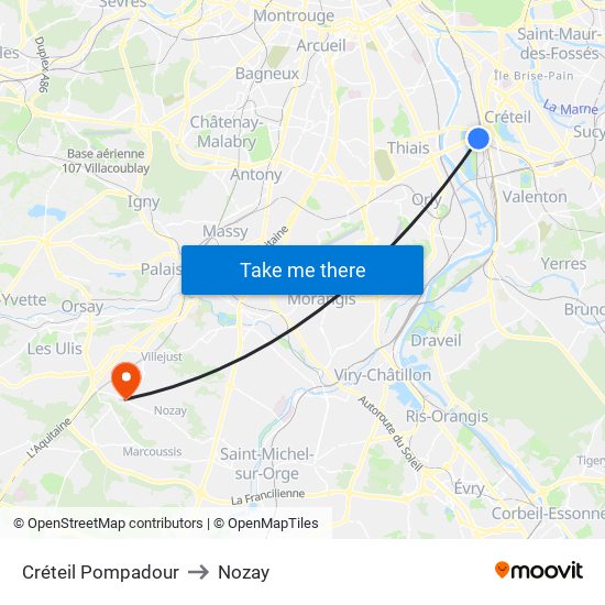 Créteil Pompadour to Nozay map