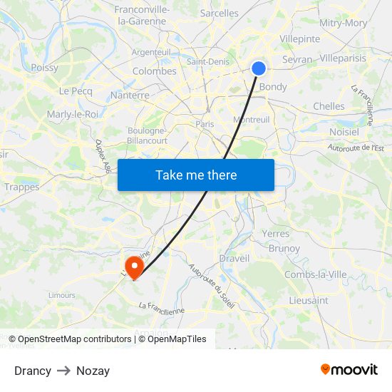 Drancy to Nozay map