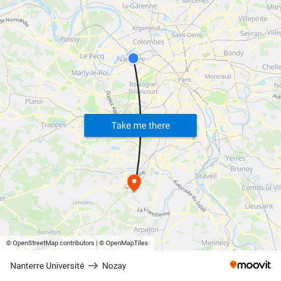 Nanterre Université to Nozay map