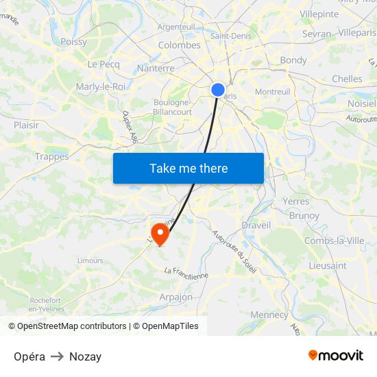Opéra to Nozay map