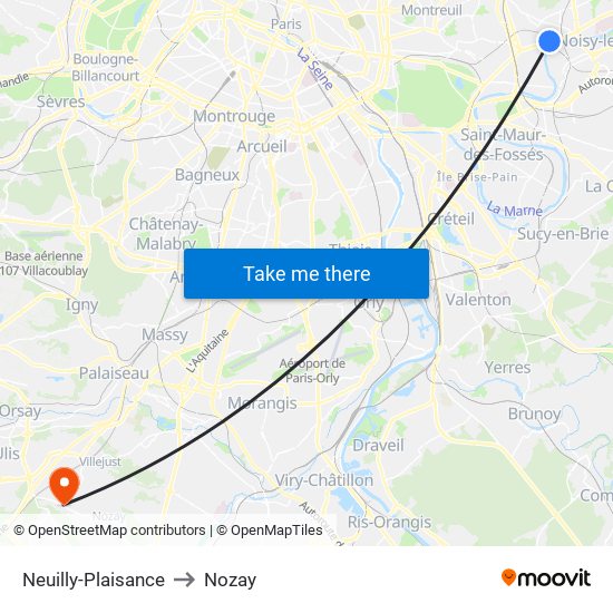 Neuilly-Plaisance to Nozay map