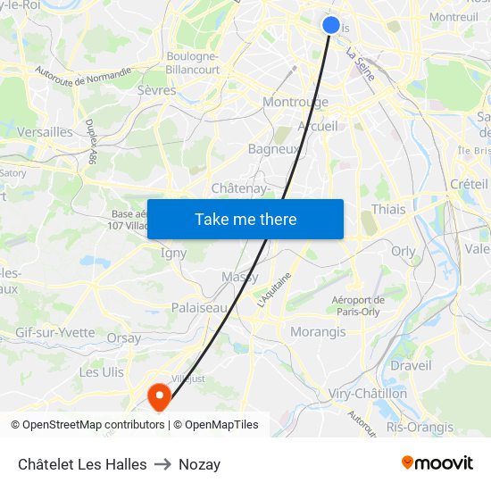 Châtelet Les Halles to Nozay map