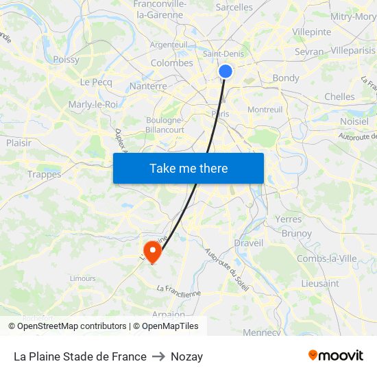 La Plaine Stade de France to Nozay map