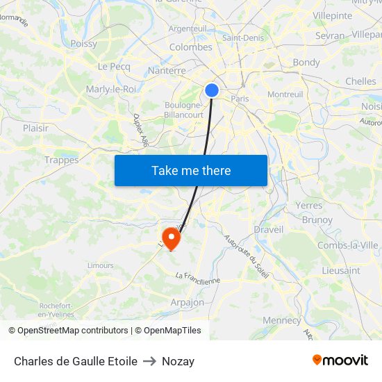 Charles de Gaulle Etoile to Nozay map