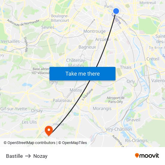 Bastille to Nozay map