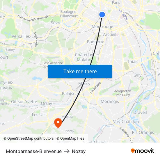 Montparnasse-Bienvenue to Nozay map