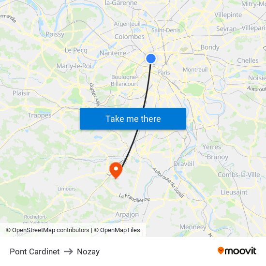 Pont Cardinet to Nozay map