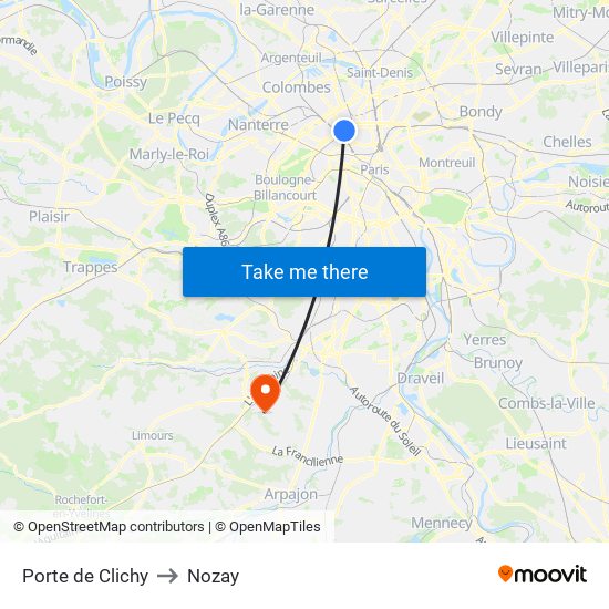 Porte de Clichy to Nozay map