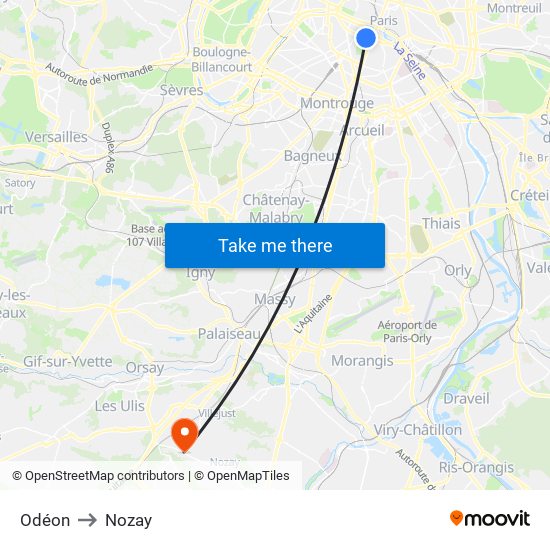 Odéon to Nozay map