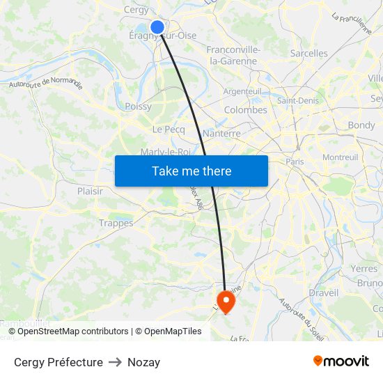 Cergy Préfecture to Nozay map