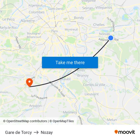 Gare de Torcy to Nozay map
