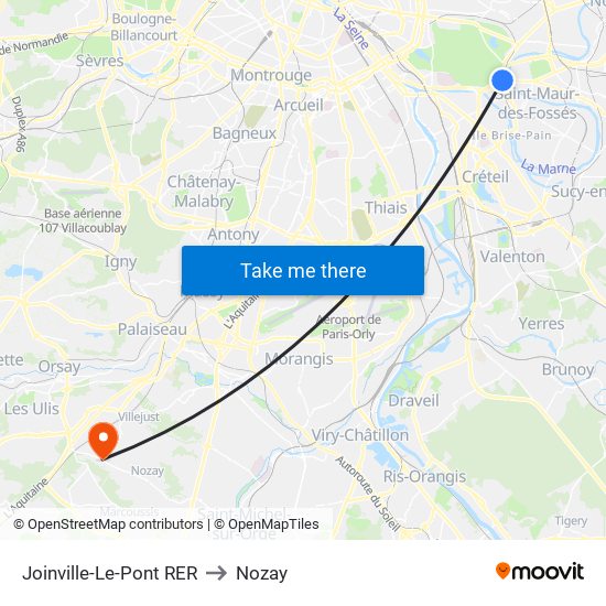 Joinville-Le-Pont RER to Nozay map