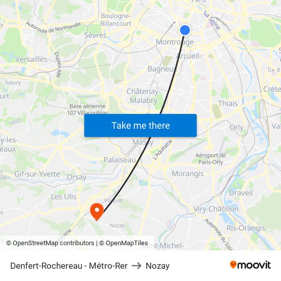 Denfert-Rochereau - Métro-Rer to Nozay map