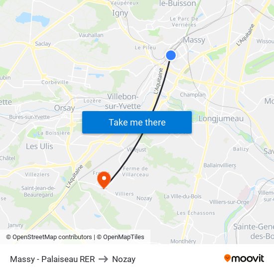 Massy - Palaiseau RER to Nozay map