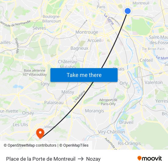 Place de la Porte de Montreuil to Nozay map