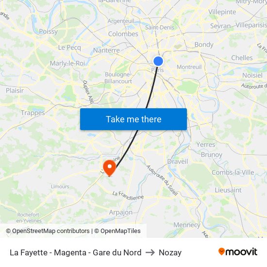 La Fayette - Magenta - Gare du Nord to Nozay map