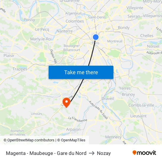 Magenta - Maubeuge - Gare du Nord to Nozay map