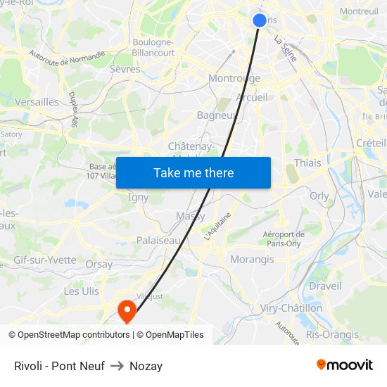 Rivoli - Pont Neuf to Nozay map
