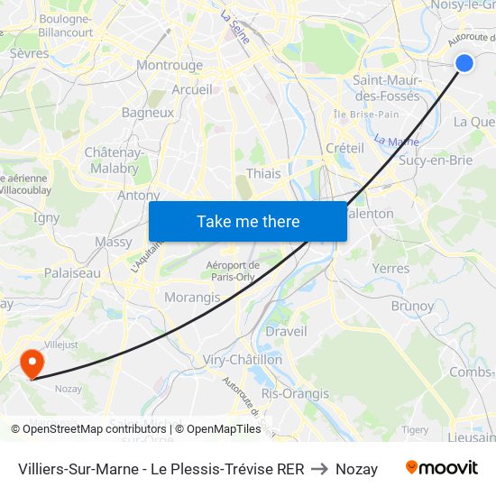 Villiers-Sur-Marne - Le Plessis-Trévise RER to Nozay map
