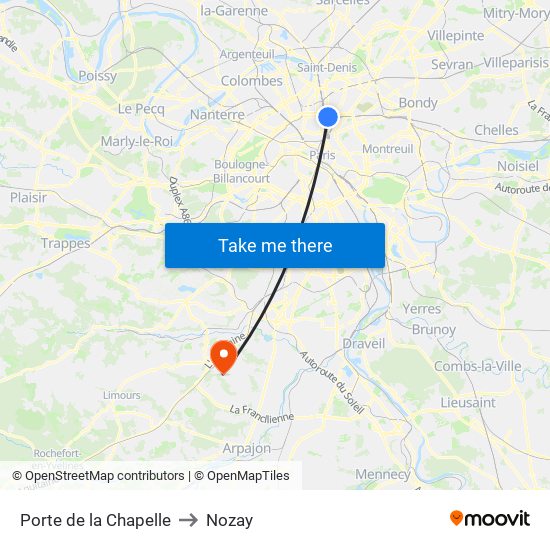Porte de la Chapelle to Nozay map
