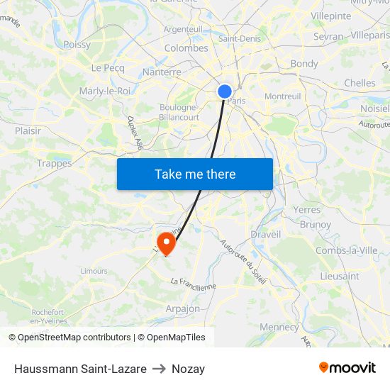 Haussmann Saint-Lazare to Nozay map