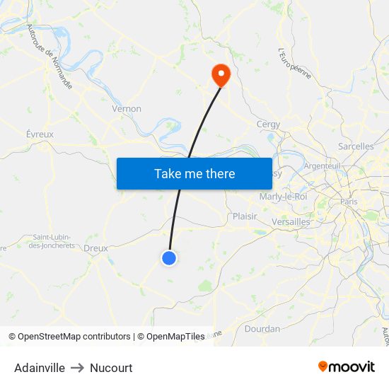 Adainville to Nucourt map