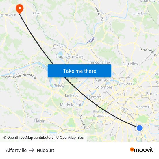 Alfortville to Nucourt map