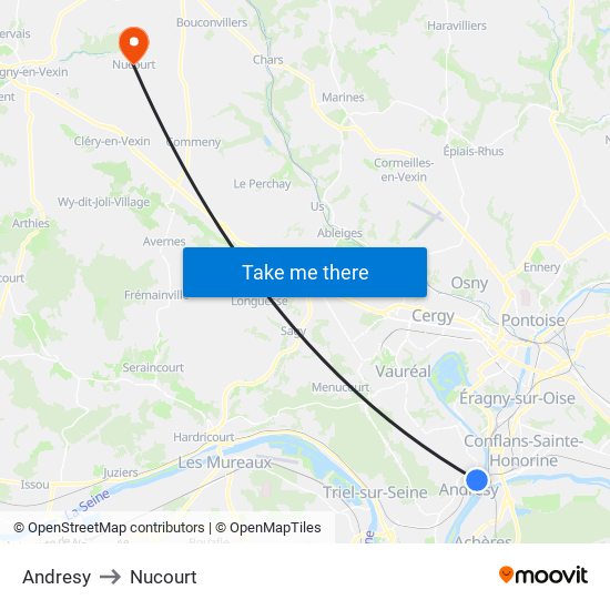 Andresy to Nucourt map