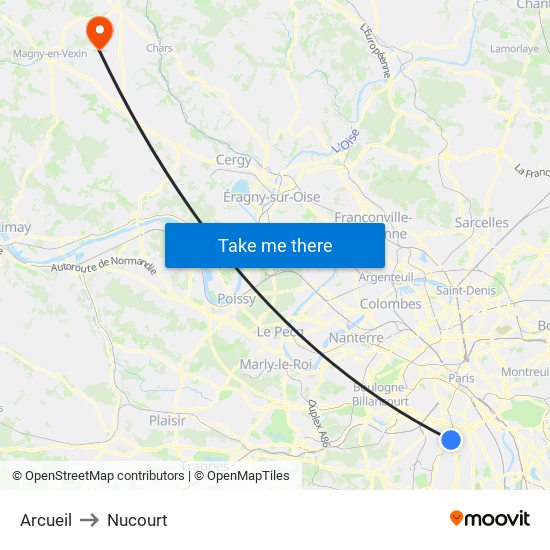 Arcueil to Nucourt map
