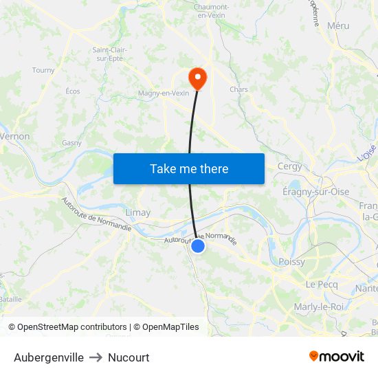 Aubergenville to Nucourt map